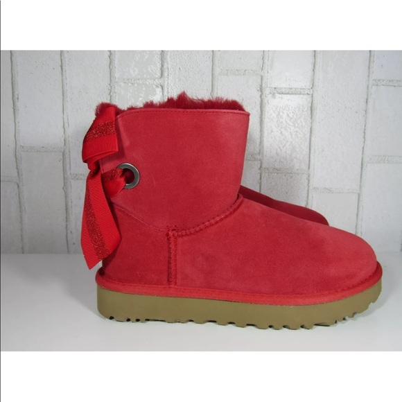 UGG MINI BAILEY BOW CUSTOMIZABLE RIBBON RED BOOTS - Picture 2 of 7